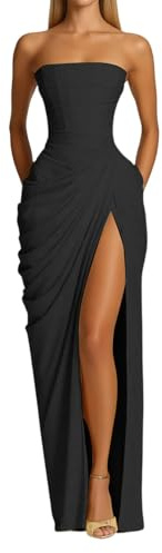 Générique Robe de Soirée Longue Femme Élégante Maxi Robes à Épaules Dénudées Sexy Robe Moulante Dos Robes de Chic à Fendue Demoiselle Honneur pour Bal Cocktail Party Cérémonie Mariage Invité