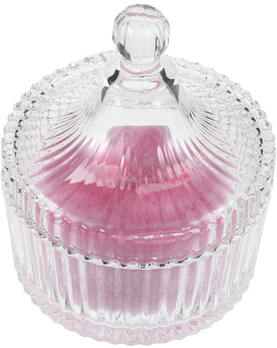 DEARMAMY Extra Fluffig Puderapplicator med Design och Elegant Rosa och Skonsam mot Huden Återanvändbar Sminkblandningspuff för Kroppspuder Levereras med Kristallglasbehållare för Kvinnor