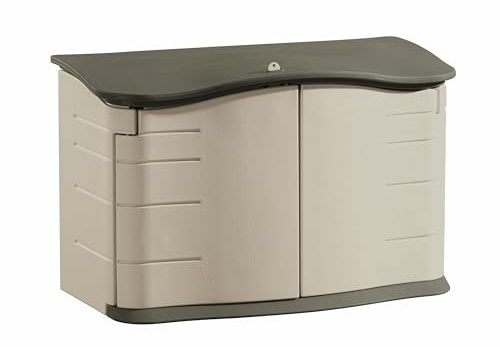 Rubbermaid Small Horizontal Resin Outdoor Storage Shed With Floor (4.5 x 3 Ft) Weather Resistant, Beige/Brown, Organization for Home/Backyard/Pool Chemicals/Toys/Garden Tools/Porch/Patio Cushions