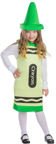 Dress Up America Disfraz de crayón para niños - Disfraz de crayón verde para niñas y niños - Gran conjunto de disfraces de juego de rol