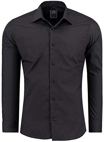 J'S FASHION Camicia da Uomo a Maniche Lunghe, Slim-Fit, Facile da Stirare Nero M