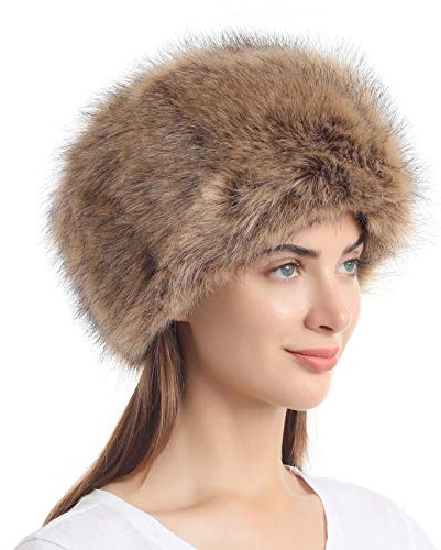 La Carrie Women's Faux Fur Hat For Winter With Stretch Cossack Russion Style, Nature