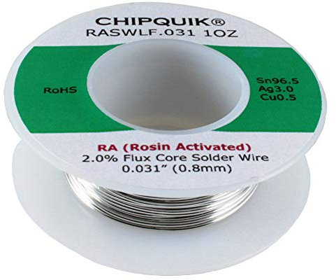 Fil à souder LF 96,5/3/0,5 étain/argent/cuivre colophane activée .031 1oz (28.3 grams)