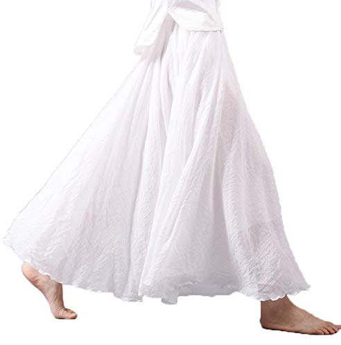 BININBOX Femme Jupe Boheme Tour de Taille Elastique Casual en Coton Lin Dress Plage Longues Jupes Dames Couleur Unie Jupe