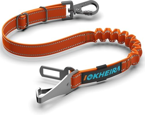 Iokheira Cintura di Sicurezza per Cani, 3 in 1 Multifunzione Cintura Sicurezza Cani, Cablaggio Elastico di Sicurezza Riflettente Regolabile (arancia)