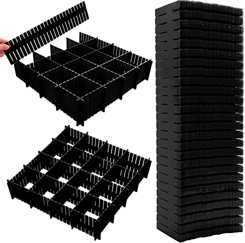 Ptanok 45 Pack Drawer Dividers, Plastic Adjustable Drawer Storage Organizer for Tidying Clutter Socks, Underwear, Makeup, Kitchen, Dresser Black