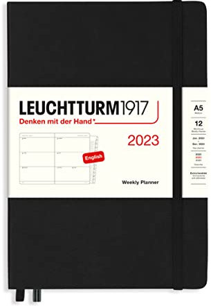 LEUCHTTURM1917 365942 Wochenkalender Medium (A5) 2023, 12 Monate, Schwarz, Englisch