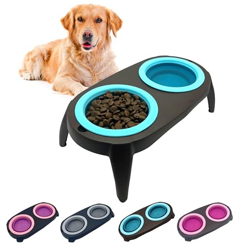 EL ÁTICO PETS Comedero Perro Elevado con Bebedero Antisalpicaduras. Comedero Perro Antivoracidad Desmontable (Azul)