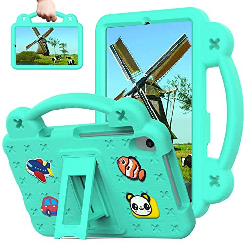 Sfulatdc Funda Infantil para Lenovo M8 de 8 Pulgadas, Soporte Ajustable y Agarre de asa, a Prueba de Golpes, Bonita Funda Compatible con Huawei Matepad T8, TCL Tab 8 LE Verde