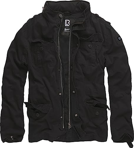 Brandit Individual WEAR Men's Stylish Weatherproof Active Everyday Outdoor Field Jacket with Stand-up Collar & Concealed Hood, Black, Small