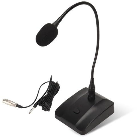 Cyrank Gooseneck Condenser Microphone, 6.35mm Wired Microphone with Mute Button Desktop Microphone Computer Mic Podium Microphones Desktop Paging Mic Corded Voice Mic for Meetings Lectures Recording