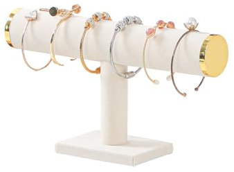 LongMen Bracelet Holder Organizer for Bracelets Organizer for Women Jewelry Accessories (Velvet, Beige, Gold Metal Lid)