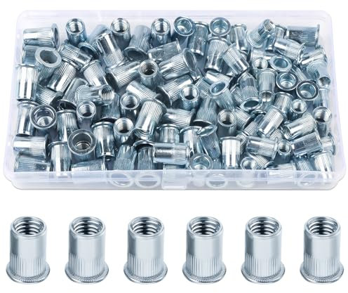 100 Stück Nietmuttern M6, Jeboler Blindnietmuttern M6 Flachkopf Einziehmuttern Gewindenieten, Verzinkt Stahl Hülsenmutter Rivet Nutsert Gewindehülse für Metallplatten Rohre usw.