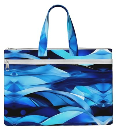 SDEGTHO Abstract Blue Zippered Document Bag With Handle For Carrying Paper Files Books Filing Folder