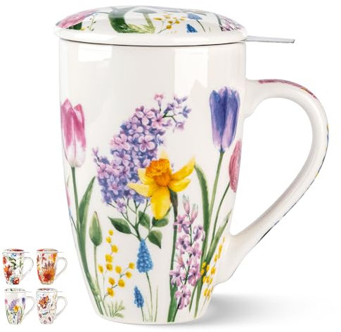 GBHOME Teetasse mit Deckel und Sieb，530ml Tasse mit Deckel zum Ziehen von losem Tee, Keramik-Tee-Ei für Teeliebhaber, Teegeschenke