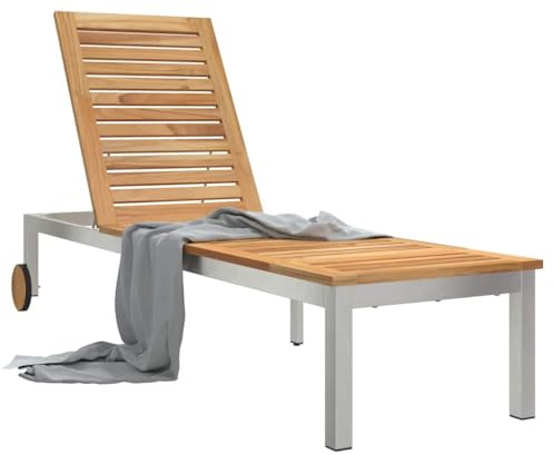 vidaXL Transat Huile Naturelle 205 x 53 x 100 cm Bois de teck massif, Banc de jardin et de terrasse : Chaise longue moderne, repose-pieds ajustable, lit de soleil minimaliste, chaise de détente pour p