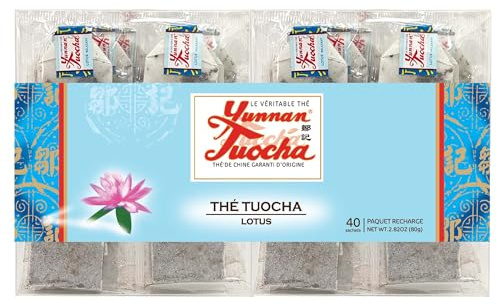 Yunnan Tuocha Zouji - Té Tuocha de Lotus - Orgánico - Calmante y relajante - 40 bolsitas - 80 g - Original Yunnan