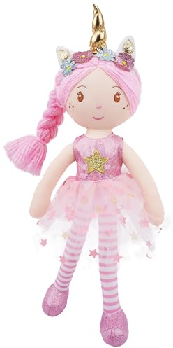 Lullaberry 40cm Unicorn Doll Anya - Pink Hair Plush Rag Doll for Toddler Girls - Soft Companion Gift for 2+ Years - Pink Dress