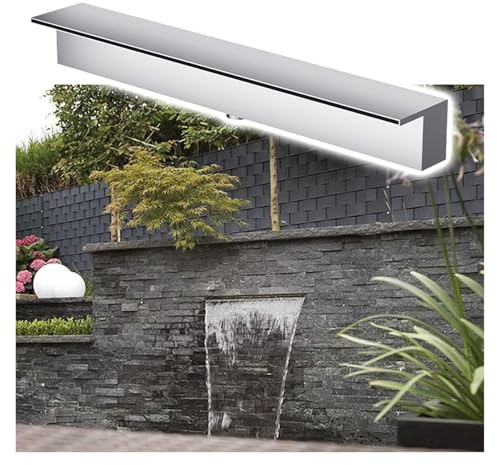 HAIXHX Yard Waterfall Spillway Outdoor, 30 40 50 60 80 90 100 120 150 180 CM Cascade Koi Pond Spillways Stainless Steel, Recessed Small Fountain Spray Outlet No Pump(Silver,W 90CM)