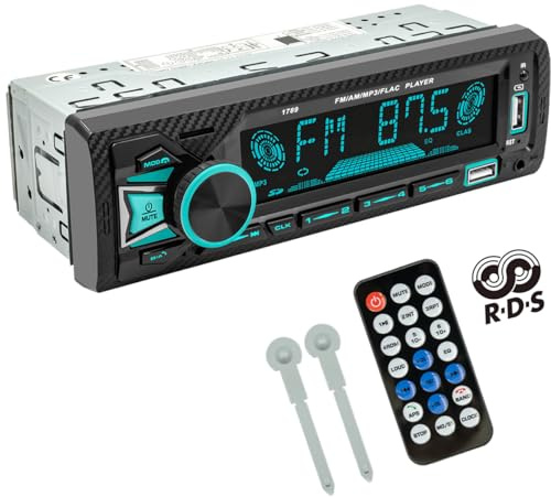 1 Din Bluetooth 5.1-bilradio med RDS –Bilstereo dubbel USB/AUX/TF/FM/AM | Autoradio handsfreesamtal, 4x65W, ljudinspelning, fordonsspårning, röstassistent, 7 färger LED, App-kontroll