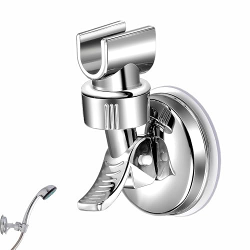Soporte Ducha Ventosa, Soporte de Cabezal de Ducha con Ventosa Sin Taladro, Soporte de Ducha Ajustable de Rotación de 360° para Baños, Hoteles y Hogar (Plata)