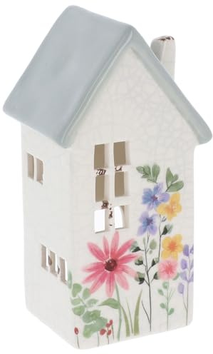 Shudehill Giftware Garden House Tealight Holder – Decorative Ceramic Candle Lantern in Grey Small – Perfect for Birthdays, Housewarmings, and Festive Occasions
