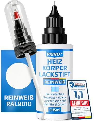 Prinox Heizkörperlackstift weiß - Lackstift mit 2-in-1 Pinselkappe zur professionellen Reparatur von kleinen Lackschäden an Heizkörpern - Wasserfester Heizkörper Lack in weiß