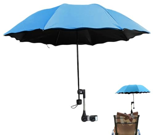 SMELEYOU Paraguas para silla con abrazadera, protección UV ajustable, impermeable, silla de playa, paraguas, portátil, plegable, ideal para patio, camping, de ruedas, cochecito, carritos de golf