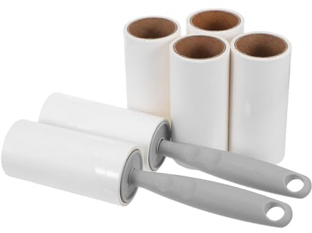 BESPORTBLE Rouleau Anti-Peluches Portable Gris avec 1 Manche Réutilisable, 6 Rouleaux Adhésifs, pour Vêtements, Canapé et Poils d'animaux – Outil Compact de Toilettage