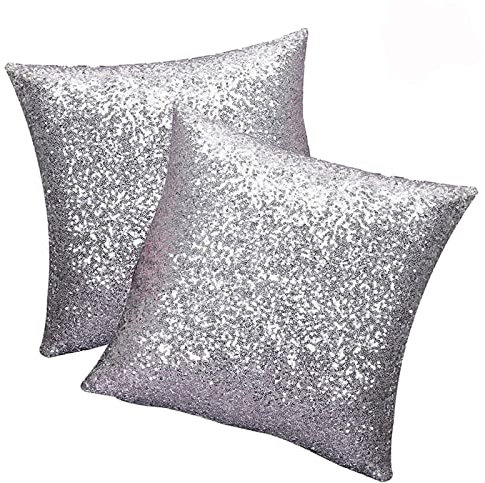 SwirlColor Pailletten Kissen Glitzer Pailletten Platz Werfen Silber Kissenbezug 40 x 40 cm für Zuhause Sofa 2 stücke