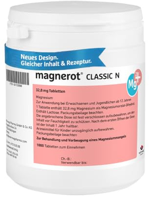 magnerot CLASSIC N Tabletten, 1000 Stück: Magnesium gegen Muskel- und Wadenkrämpfe infolge von Magnesiummangel, Entspannung für Muskeln und Nerven mit Magnesiumorotat, unterstützt die Muskelfunktion