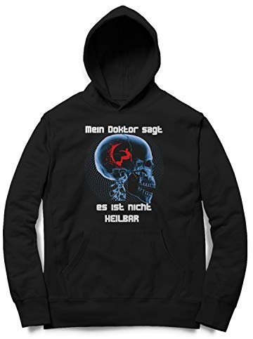 Monkey Print Men's Hoodie with Waveboard Surf Motif - Black - XX-Large