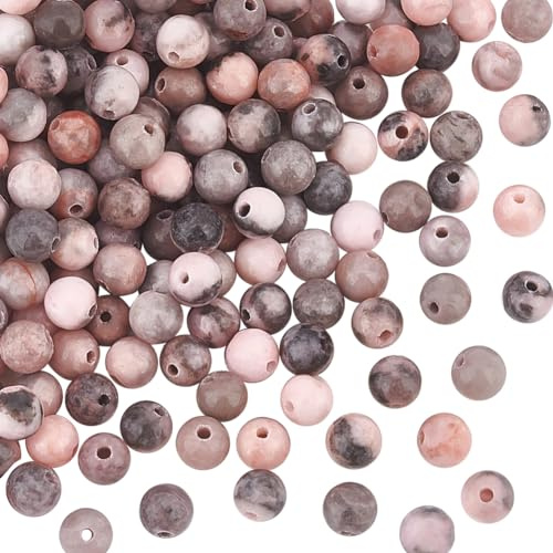 OLYCRAFT Cirka 160 ~ 170 st 4 mm naturliga rosa zebra stenpärlor randiga jadepärlor runda lösa ädelstenar pärlor 2 strängar energi sten för armband halsband smyckestillverkning