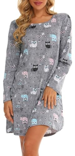 MIA LUCCE Chemise de Nuit Femme Manches Longues Coton Chemises de Nuit Femme Vêtement De Nuit Rond S-3XL
