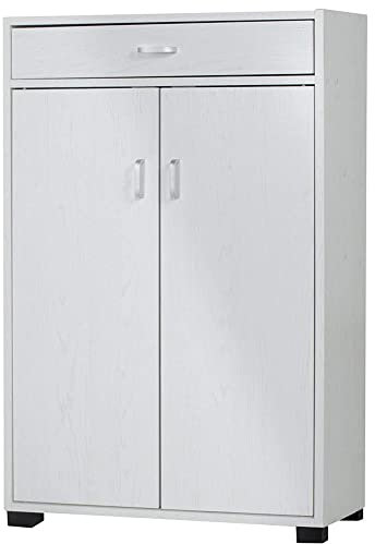 BAKAJI Mueble Zapatero Casa 5 estantes Porta Zapatos 2 Puertas cajón Armario, Madera, Color Blanco
