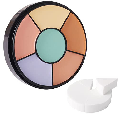 MEICOLY Face Color Correcting Palette, 6 Colors Correctors,Cream Concealer Camouflage Makeup Palette with 8 pcs White Makeup Sponges,Conceals Dark Circles, Blemishes, and Redness,Cruelty Free