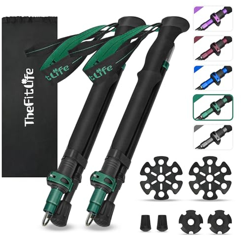 TheFitLife Folding Trekking Poles for Hiking, lightweight Walking Stick | 7075 Aluminium, EVA Grip, Metal Locks - for trails, hiking, camping & backpacking, perfect for men and women
