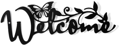 nbeads Schwarzer Welcome Metallschild, Willkommensschild Schmetterling Metall Wanddekoration Wandbehang Outdoor-Schilder Wanddeko Für Veranda Zeichen Dekor Haustür-Schild Garten Hotel, 11.5x30 cm