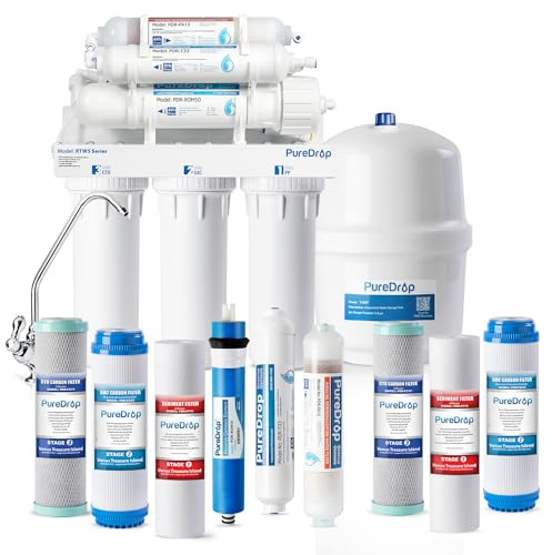 PureDrop RTW5AK SGS-Tested Reverse Osmosis Alkaline Water Filter System, 6 Stage pH+ Alkaline Remineralization Under Sink RO Water Filtration System Plus Extra 3 Filters, 50 GPD