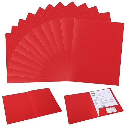 Two-pocket Portfolios A4 Chemises à Double Poches Ordner, 12PCS A4 Kraftpapier 2 Tasche Dokumentenmappe Papier Präsentationsmappe für Dateien, Besprechungen, Berichte, Bürobedarf (Rot)