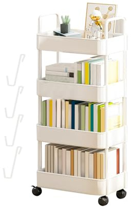 Eteslot Estantería De Escritorio Móvil para Aula, Organizador De Almacenamiento De Escritorio Compacto con Ruedas, Carro De Almacenaje para Libros, Carro Rodante Multiusos para Dormitorio Biblioteca
