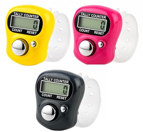 BML 3 x Digital Finger Ring Electronic Tally Counter | Mini LCD Light Ring Hand Tasbeeh Tasbih Tally Counter Timer Beads for Muslim Prayer (Random Color)