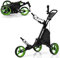 COSTWAY 3 Wheel Golf Push Pull Cart, Lightweight Foldable Golf Trolley with Adjustable Height Handle, Umbrella Stand, Insulation Storage Bag, Cup Holder and Foot Brake (Green)