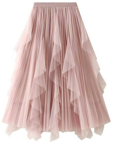 DGSHIRLDJO Falda de tul para mujer, larga, elástica, elegante, estilo vintage, de tul, línea A, con malla, para swing, midi, para el día a día, para el baile de graduación, Rosa., Talla única