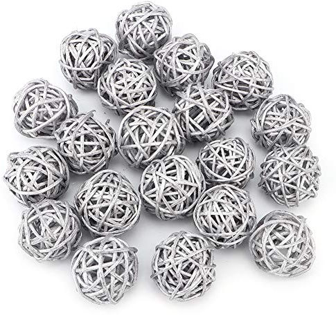 Tissting 20 Pieces 3cm Decorative Balls, Vase Centerpiece Bowls Orbs Filler Craft, House Ornament, Rattan Balls for Wedding Party Potpourri Decor(Silver)