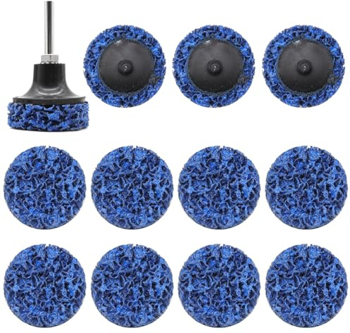 YDHfdc 12 Piezas Disco Abrasivo 50mm Disco CSD Discos Limpieza Disco de Lijado Grueso con 1 Soporte para Tratamiento de Superficies o Eliminación de Barniz (Azul)