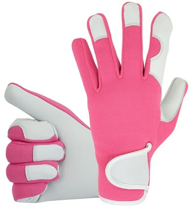 COLOURLINX Dam läder trädgårdsskötsel taggsäkra riggare arbetshandskar, säkerhet arbetande flickor kvinnor trädgårdsverktyg mekaniker andningsbara halkfria skydd vantar (rosa, L)