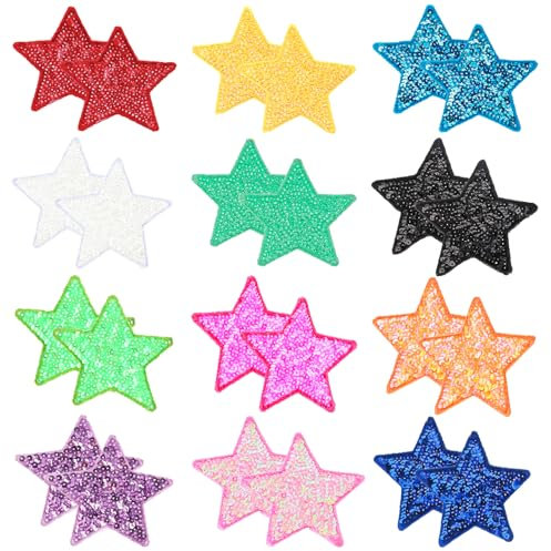 Wanmu 24 Stück Stern Bügelflicken, Flicken zum Aufbügeln Reparatur Patches Bestickte Aufnäher Bügelbilder Aufbügelbilder Bügelaufkleber Kleidung für Kleidung Hüte Rucksäcke Kostüm Lochreparatur