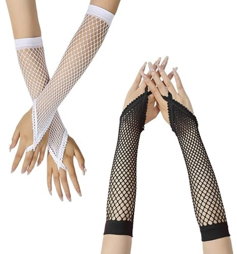 CVFRTT 2 Paar Netzhandschuhe Für Damen, Netzhandschuhe, Schwarze Netzhandschuhe, Weiße Netzhandschuhe, Spitzenarmhandschuhe, Armenge Handschuhe