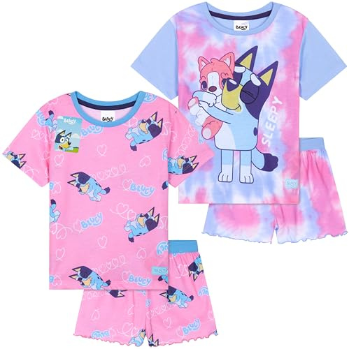 Get Trend Bluey Pijamas Niña Tie Dye Paquete de 2 Pijama Manga Corta Niña con Shorts Ropa de Estar en Casa Suave Regalos Niños (2-3 Años, Multi Bluey, 2)